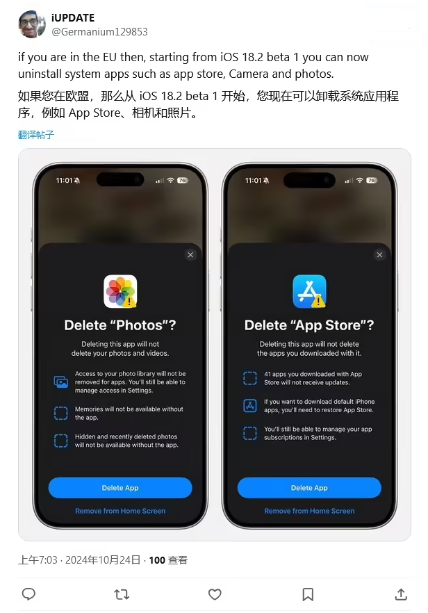 东海苹果手机维修分享iOS 18.2 支持删除 App Store 应用商店 