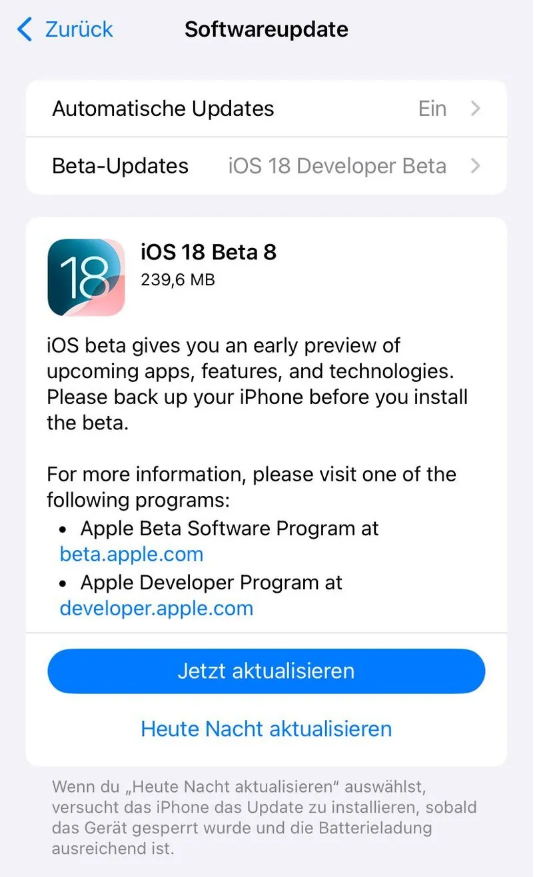 东海苹果手机维修分享苹果 iOS / iPadOS 18 开发者预览版 Beta 8 发布 